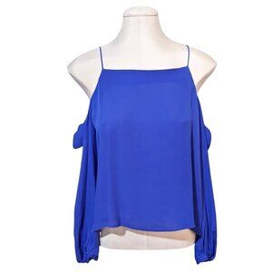 Nicole Miller Artelier Royal Blue Cold Shoulder Top Blouse Large